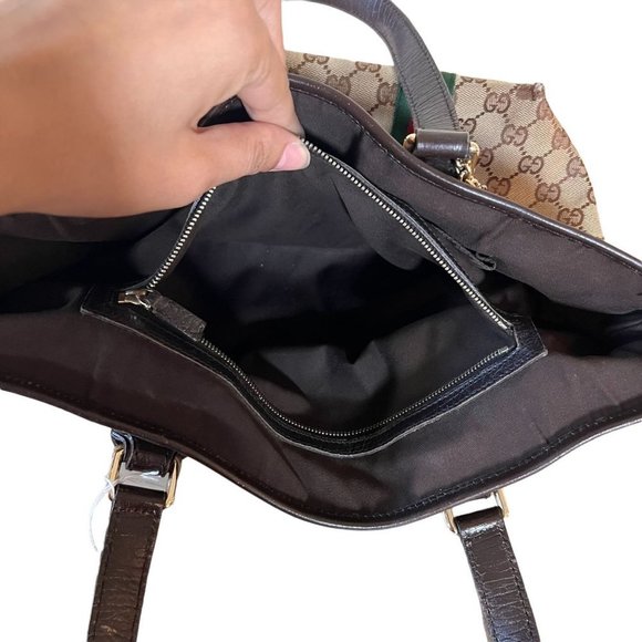 Authentic Gucci Shoulder Bag Brown Canvas Used GG Handbag Vintage - Picture 11 of 13